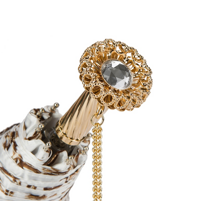 Folding Umbrella – Luxury Chains Print White Compact Rain Umbrella With Brass Handle