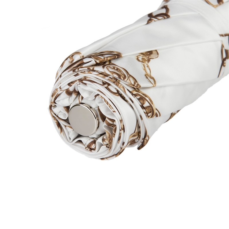 Folding Umbrella – Luxury Chains Print White Compact Rain Umbrella With Brass Handle