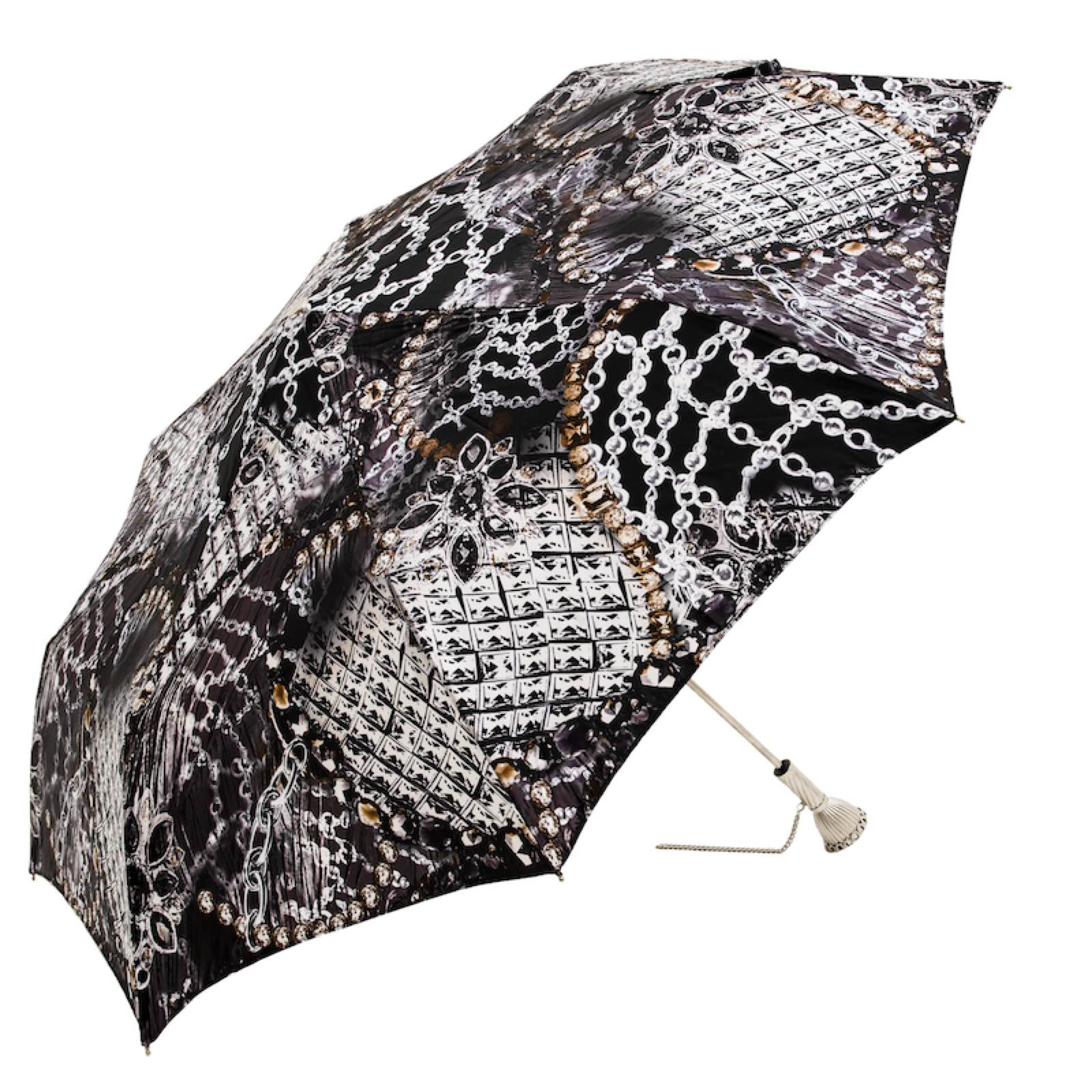Designer Folding Umbrella – Jewel Print, Brass Handle, Handmade Italian Luxury