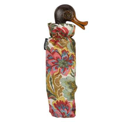 Folding Umbrella – Flowered Design with Duck Handle | Handmade Italian Compact Umbrella