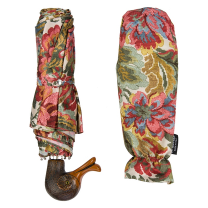Folding Umbrella – Flowered Design with Duck Handle | Handmade Italian Compact Umbrella