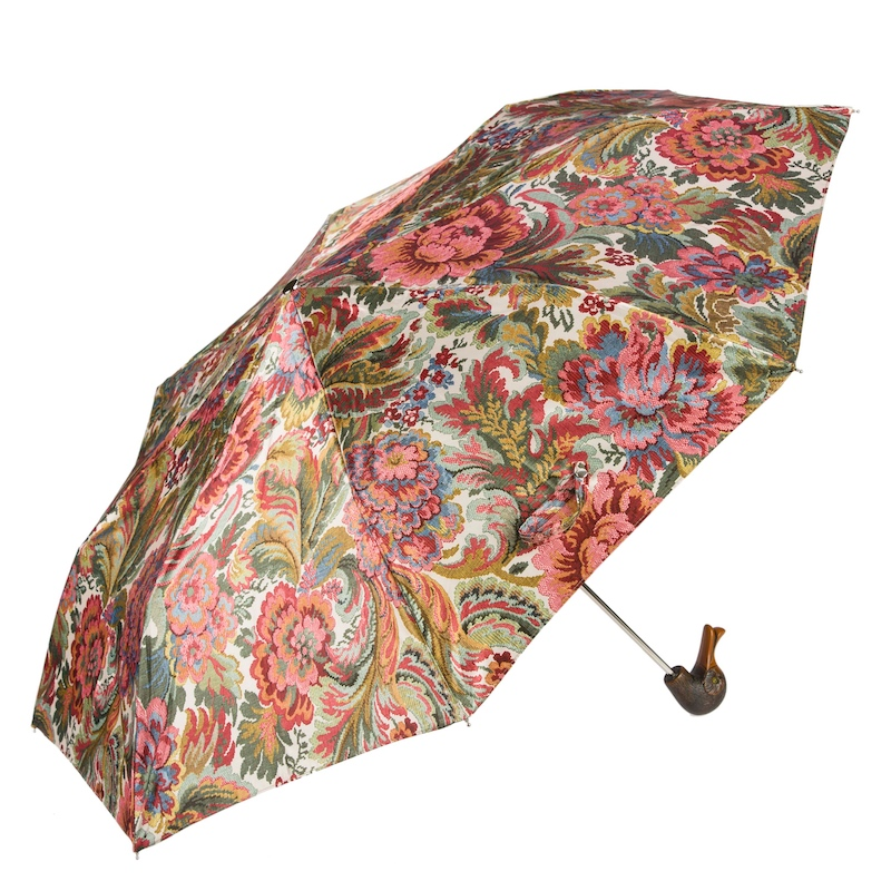 Folding Umbrella – Flowered Design with Duck Handle | Handmade Italian Compact Umbrella