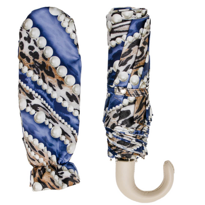 Folding Umbrella Pearl – Handmade Italian Compact Rain Umbrella with Luxury Leather Handle