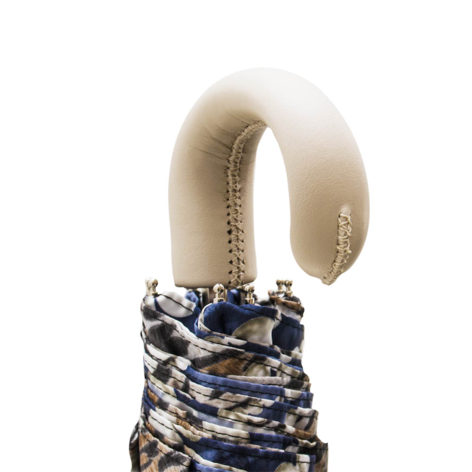 Folding Umbrella Pearl – Handmade Italian Compact Rain Umbrella with Luxury Leather Handle