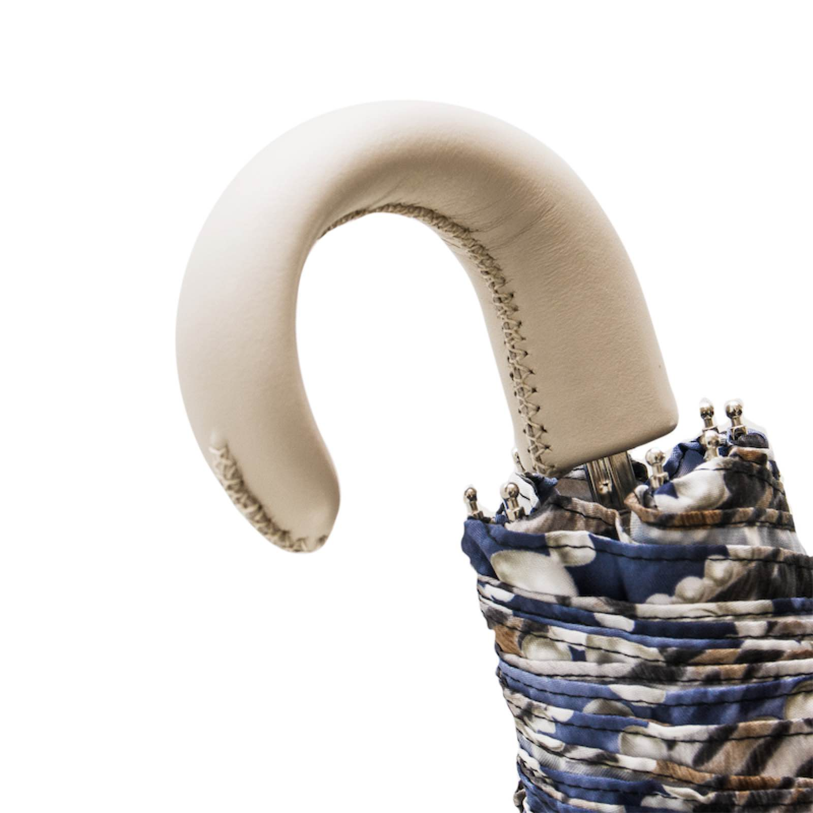 Folding Umbrella Pearl – Handmade Italian Compact Rain Umbrella with Luxury Leather Handle