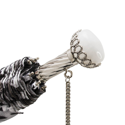 Folding Umbrella – Pearl Print Rain Umbrella with Luxury Handle, Handmade Italian