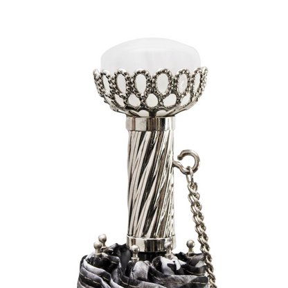 Folding Umbrella – Pearl Print Rain Umbrella with Luxury Handle, Handmade Italian