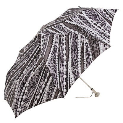 Folding Umbrella – Pearl Print Rain Umbrella with Luxury Handle, Handmade Italian