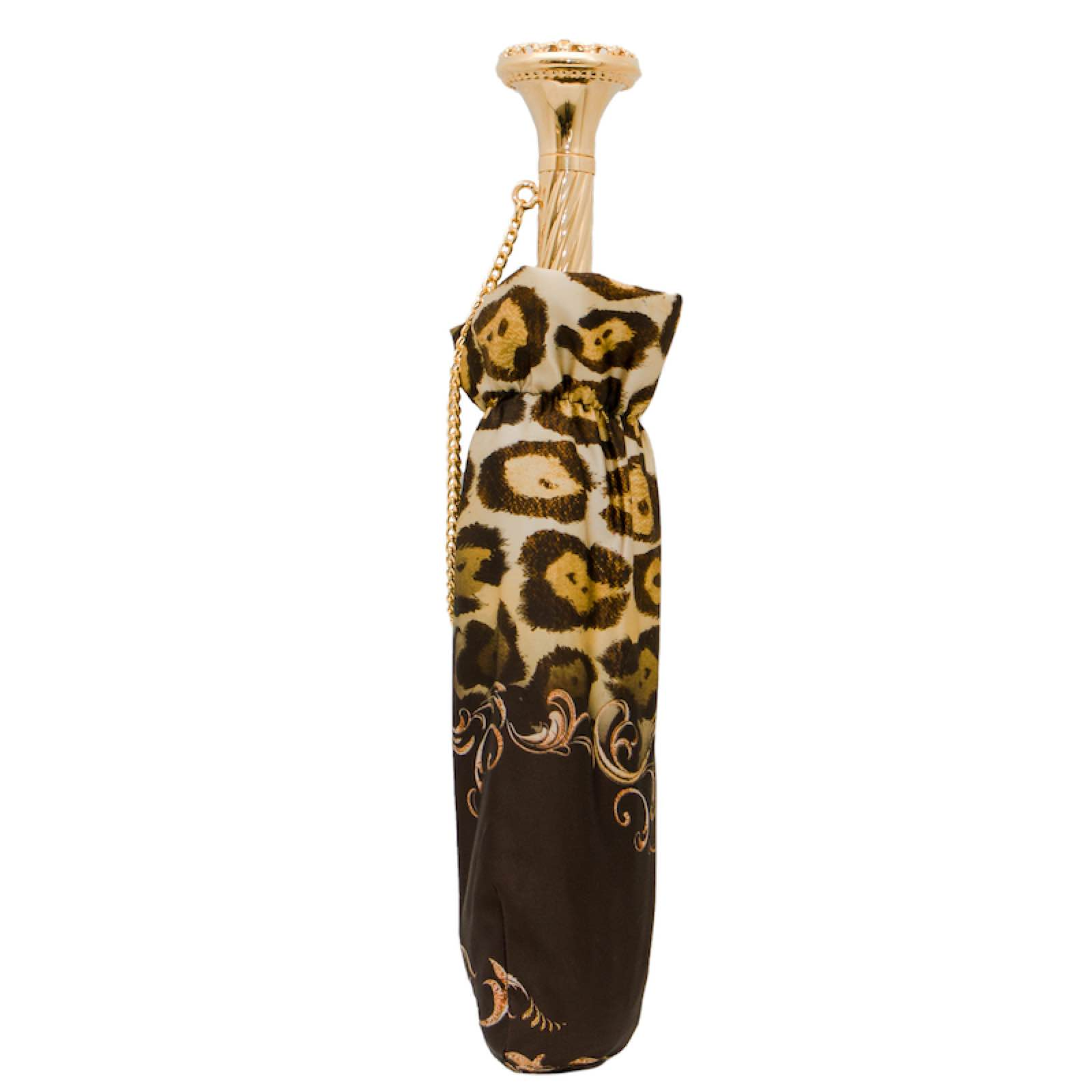 Cheetah Print Folding Umbrella - Brass Handle Manual Opening, Compact Travel Rain Gear