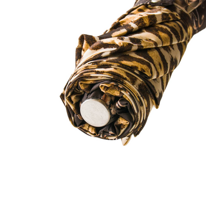 Cheetah Print Folding Umbrella - Brass Handle Manual Opening, Compact Travel Rain Gear