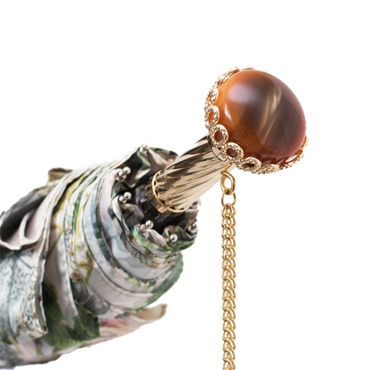 Folding Umbrella – Handmade Italian Butterfly Print with Jeweled Brass Handle