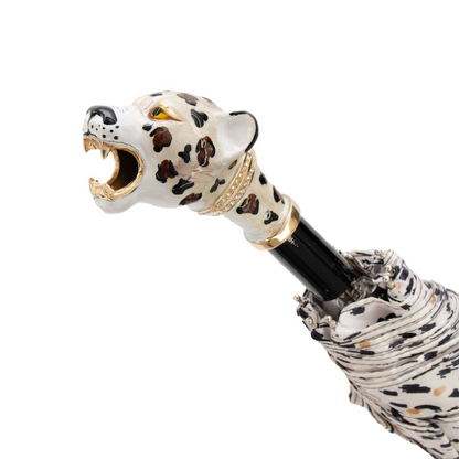 Folding Umbrella – Jaguar Motif With Enameled Brass Handle | Handmade Italian Rain Gear