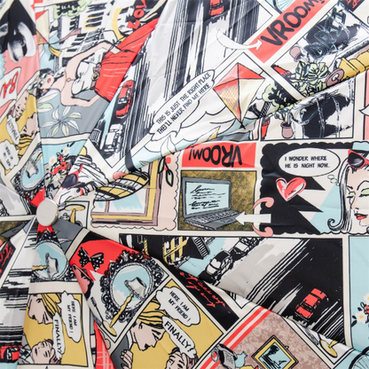 Comic Print Umbrella – Leather Handle Folding Rain Umbrella with Manual Open