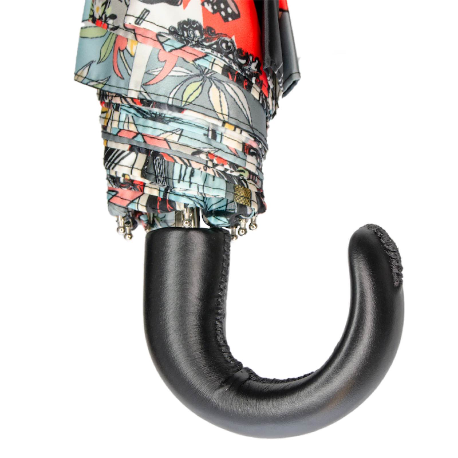 Comic Print Umbrella – Leather Handle Folding Rain Umbrella with Manual Open