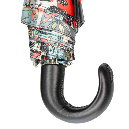 Comic Print Umbrella – Leather Handle Folding Rain Umbrella with Manual Open