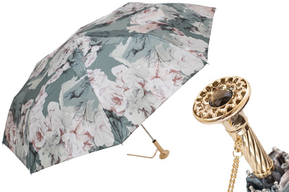 Luxury Collapsible Umbrella – Handmade Italian Folding Rain Umbrella With Jeweled Brass Handle