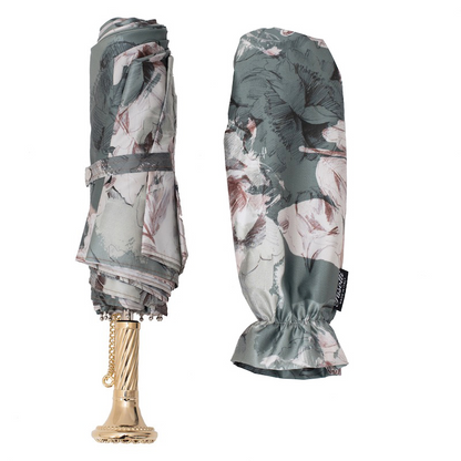 Luxury Collapsible Umbrella – Handmade Italian Folding Rain Umbrella With Jeweled Brass Handle