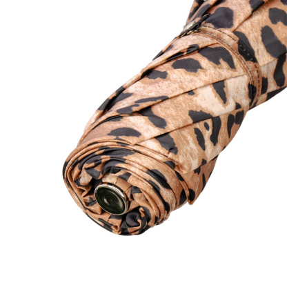 Folding Umbrella – Jeweled Brass Handle, Animal Print Compact Rain Protection