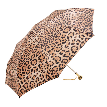 Folding Umbrella – Jeweled Brass Handle, Animal Print Compact Rain Protection