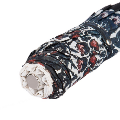 Silver Rose Umbrella – Handmade Italian Folding Rain Umbrella With Silver Plated Handle