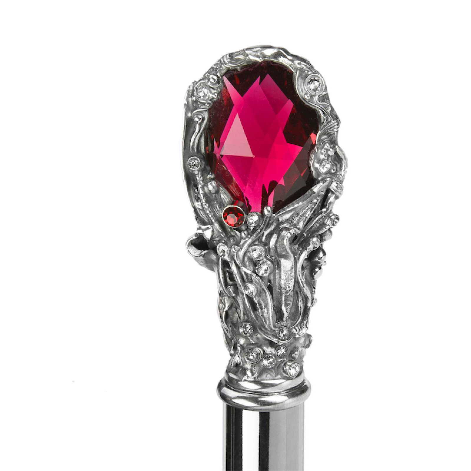 Leopard Folding Umbrella – Handmade Italian Luxury with Crystal Handle & Red Gem