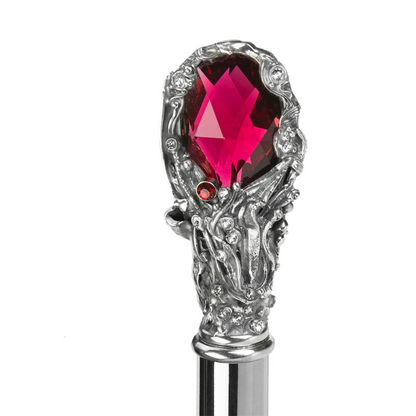 Leopard Folding Umbrella – Handmade Italian Luxury with Crystal Handle & Red Gem