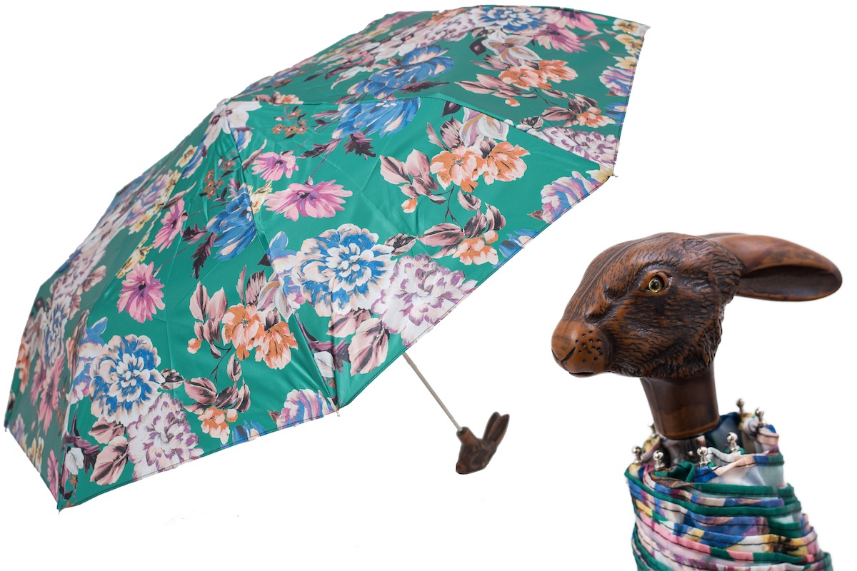 Folding Umbrella – Rabbit Handle, Flower Print, Manual Open, Compact Rain Gear
