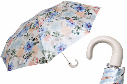 Leather Handle Umbrella – Floral Folding Manual Opening Compact Rain Protection
