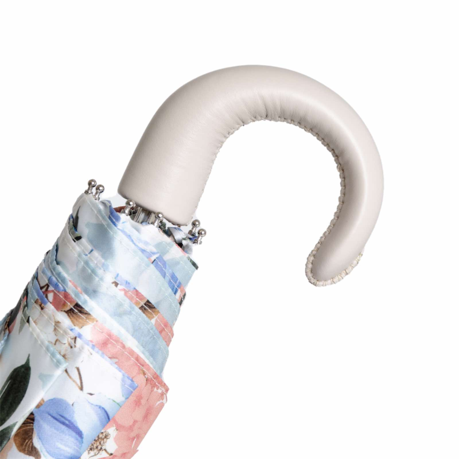 Leather Handle Umbrella – Floral Folding Manual Opening Compact Rain Protection