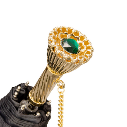 Peacock Folding Umbrella - Handmade Italian Brass Handle, Manual Opening