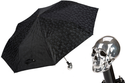 Silver Skull Umbrella – Handmade Italian Folding Rain Umbrella with Durable Polyester Canopy