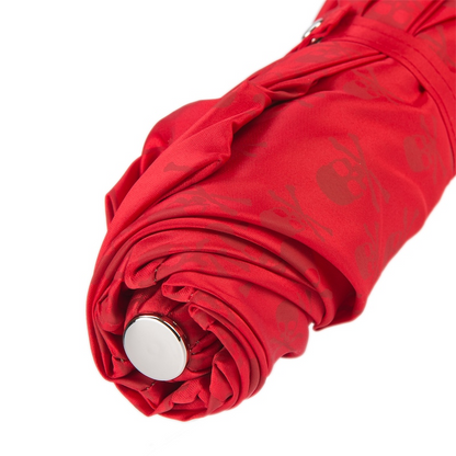 Red Folding Umbrella – Handmade Italian Skull Handle, Durable Polyester Canopy