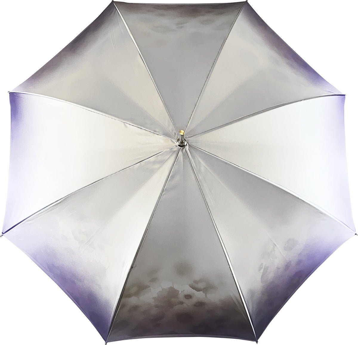 Sparkling lilac umbrella featuring anemone floral design, premium handmade rain umbrella by Ilmarchesato.