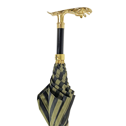 Black Pinstripe Umbrella – Luxury Men's Rain Gear with 24K Gold Handle & Automatic Opening