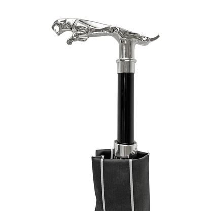 Black Pinstripe Umbrella – Men's Rain Umbrella with Sculpted Jaguar Handle & Automatic Open