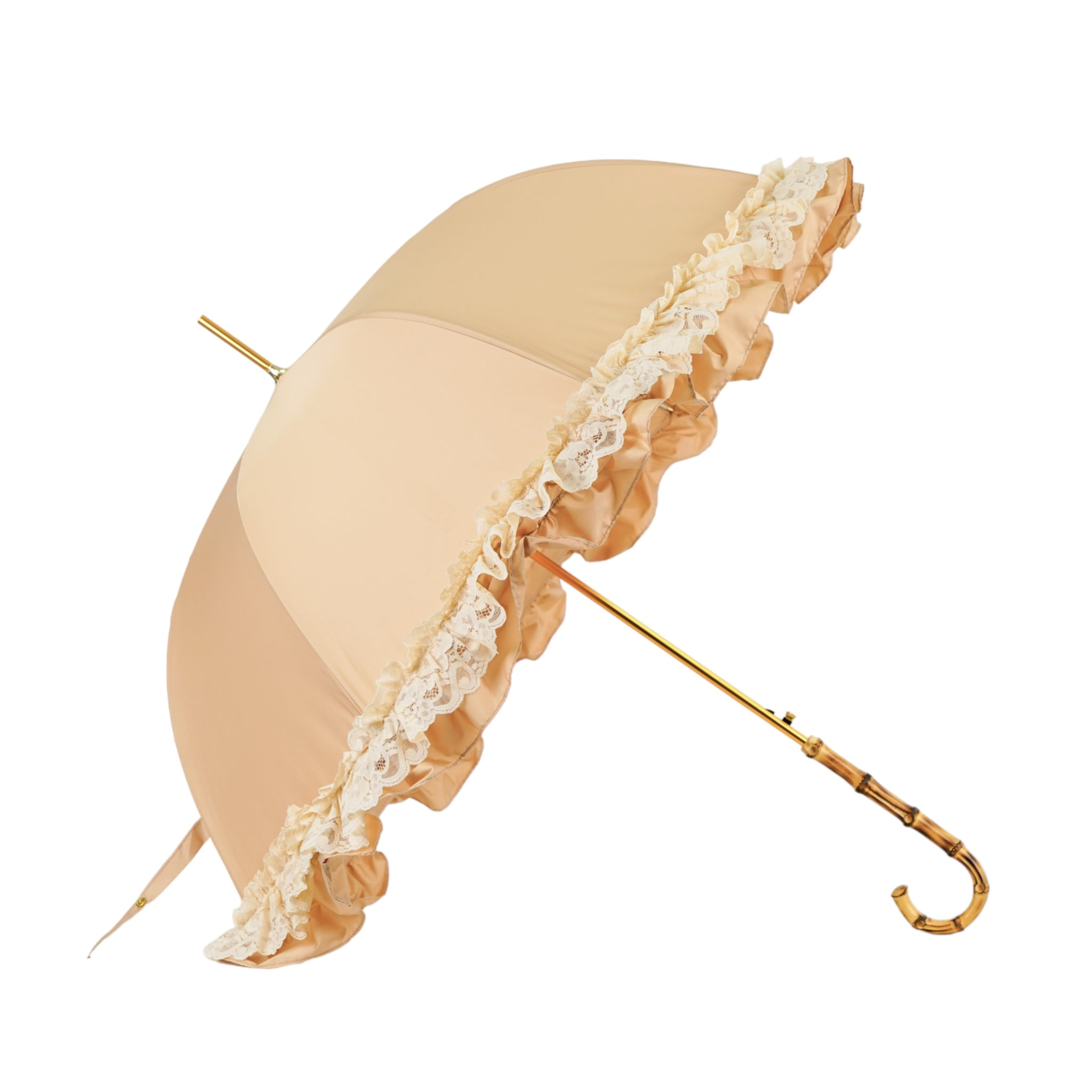 Retro Umbrella Parasol – Italian Handmade Satin Fabric With Lace Ruffles