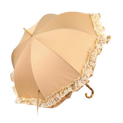 Retro Umbrella Parasol – Italian Handmade Satin Fabric With Lace Ruffles