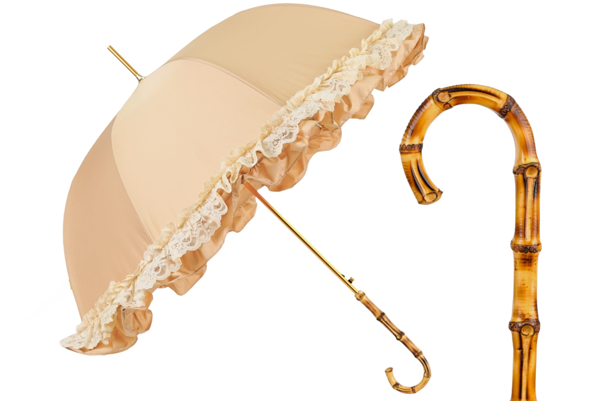 Retro Umbrella Parasol – Italian Handmade Satin Fabric With Lace Ruffles