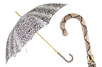Designer Python Umbrella – Luxury Rain Protection Gear With Satin Canopy & Leather Handle