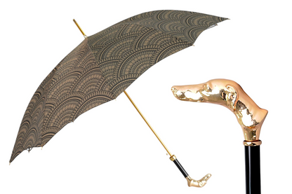 Men's Chic Noble Hound umbrella with gold-plated greyhound handle, stylish waterproof umbrella by Ilmarchesato.