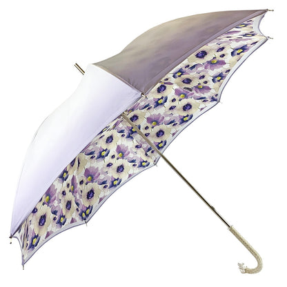 Sparkling lilac umbrella with anemone design, featuring a premium handmade construction by Ilmarchesato.