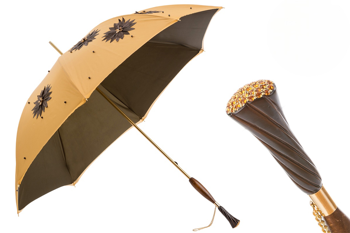 Luxury Sunflower Umbrella – Handmade Italian Double Cloth Canopy with Swarovski Handle