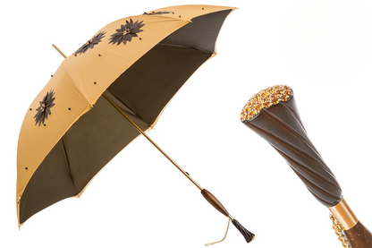 Luxury Sunflower Umbrella – Handmade Italian Double Cloth Canopy with Swarovski Handle