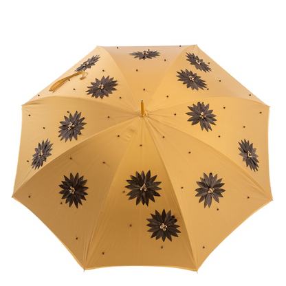 Luxury Sunflower Umbrella – Handmade Italian Double Cloth Canopy with Swarovski Handle