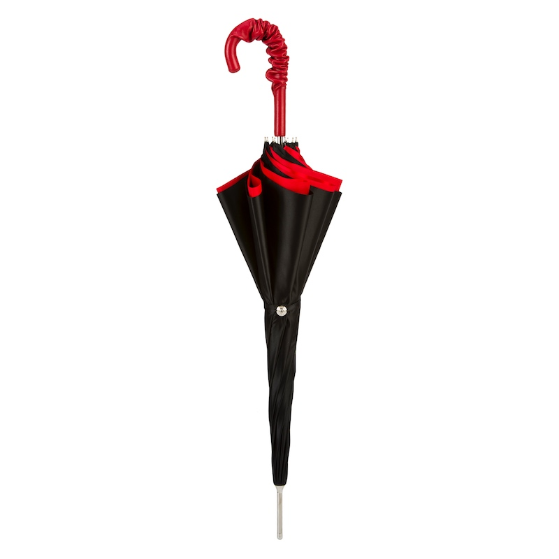 Leather Handle Umbrella – Double Cloth Red Rose Umbrella with Luxury Leather Grip