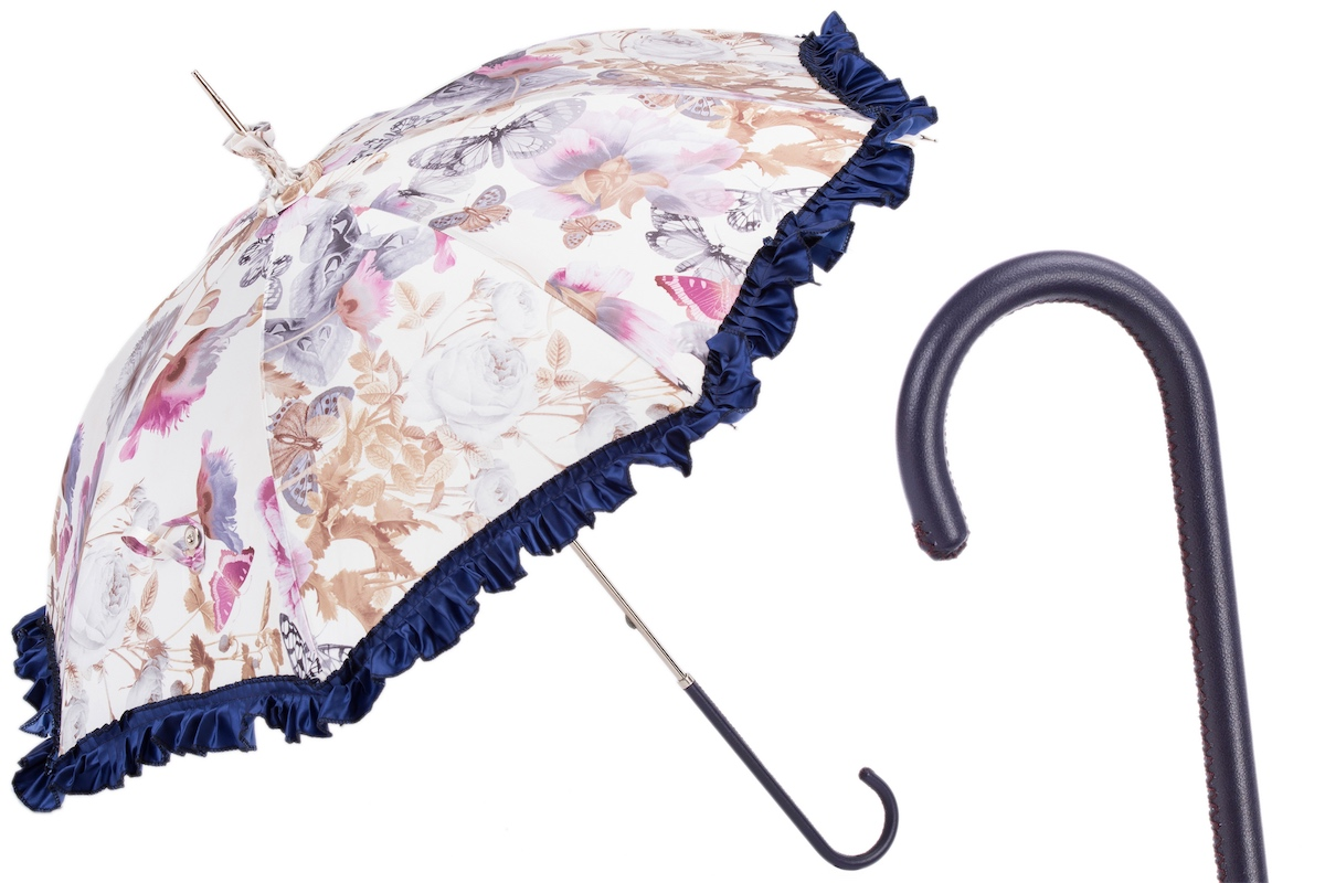 Retro Butterfly Parasol – Handmade Italian Umbrella With Leather Handle