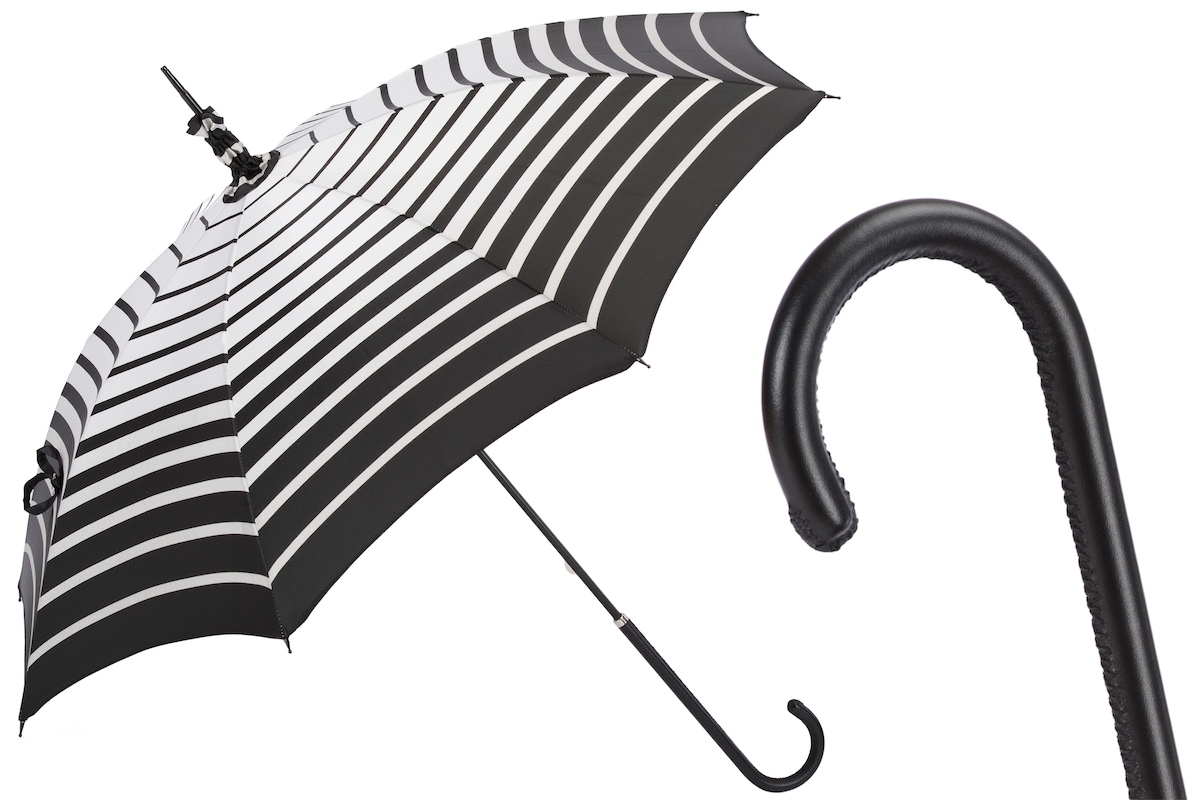 Striped Parasol Umbrella – Handmade Italian Rain Umbrella With Leather Handle