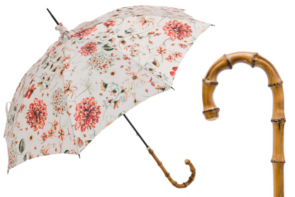 Flowered Parasol Umbrella – Handmade Italian Floral Canopy With Whangee Handle
