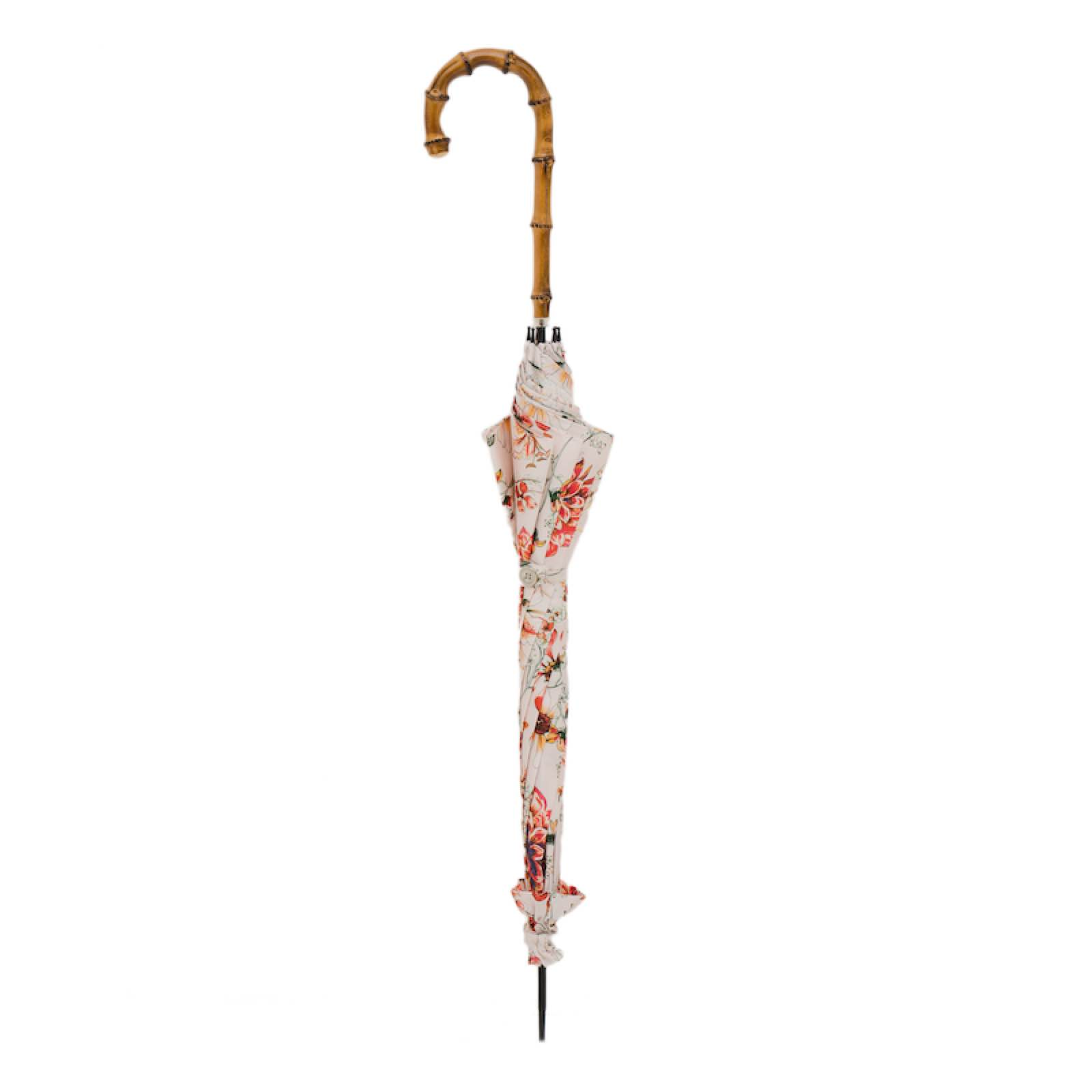 Flowered Parasol Umbrella – Handmade Italian Floral Canopy With Whangee Handle