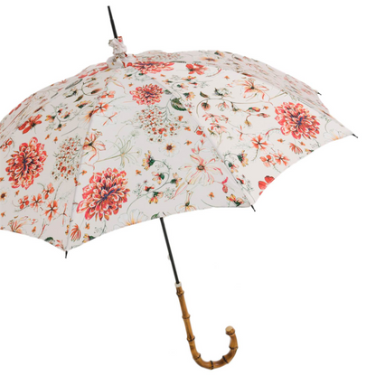 Flowered Parasol Umbrella – Handmade Italian Floral Canopy With Whangee Handle